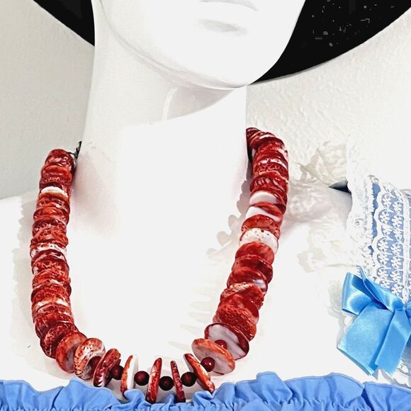 Navajo Spiny Oyster Necklace w Chunky Red Orange Beads Silver Plated Toggle EUC - Picture 12 of 13